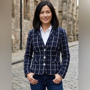 Sunny Leigh Women's windowpane plaid Jacket size 19 Black White Career